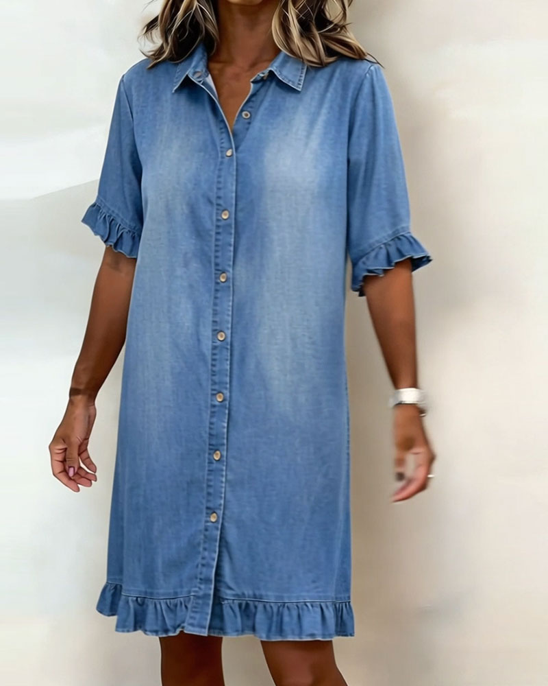 Colinda | Comfortable Denim Dress with Flattering Ruffles