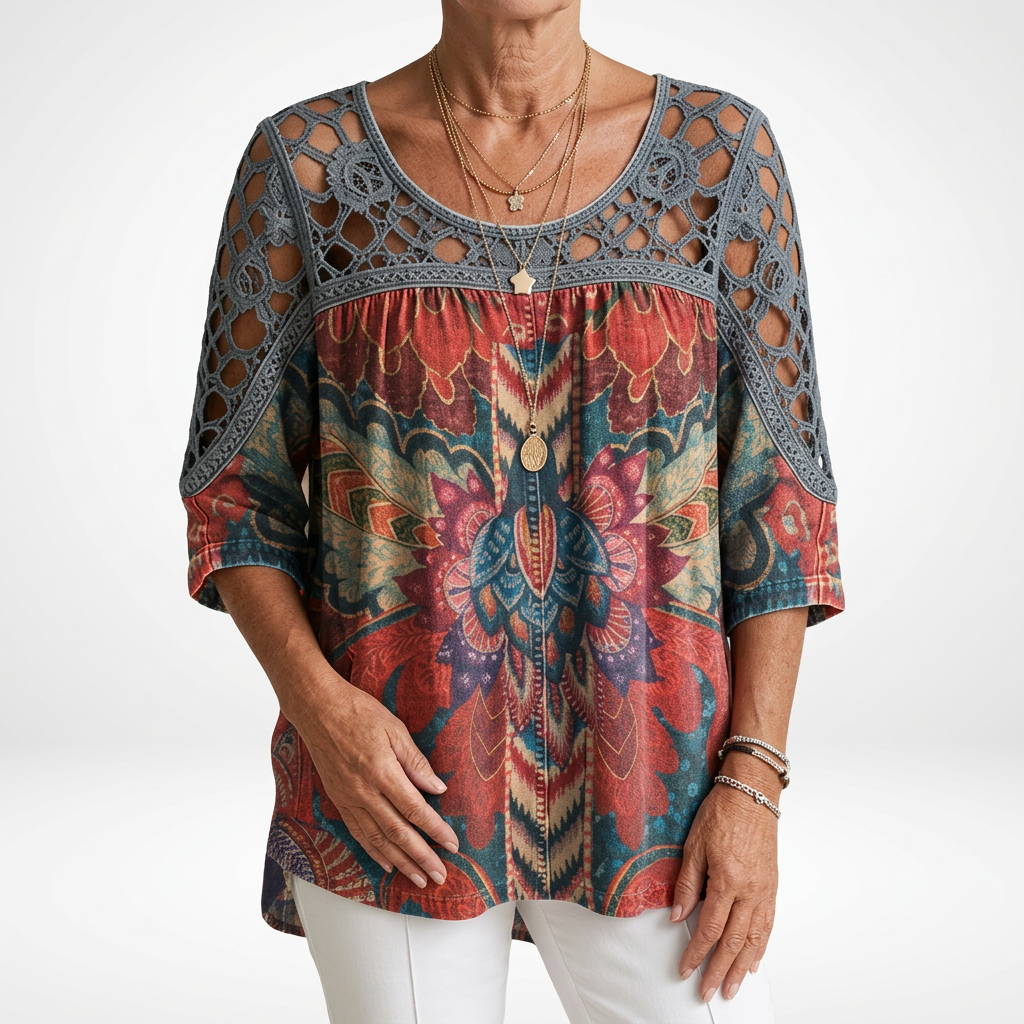 Rebecca — Printed Ethnic Bohemian Blouse with Natural Femininity