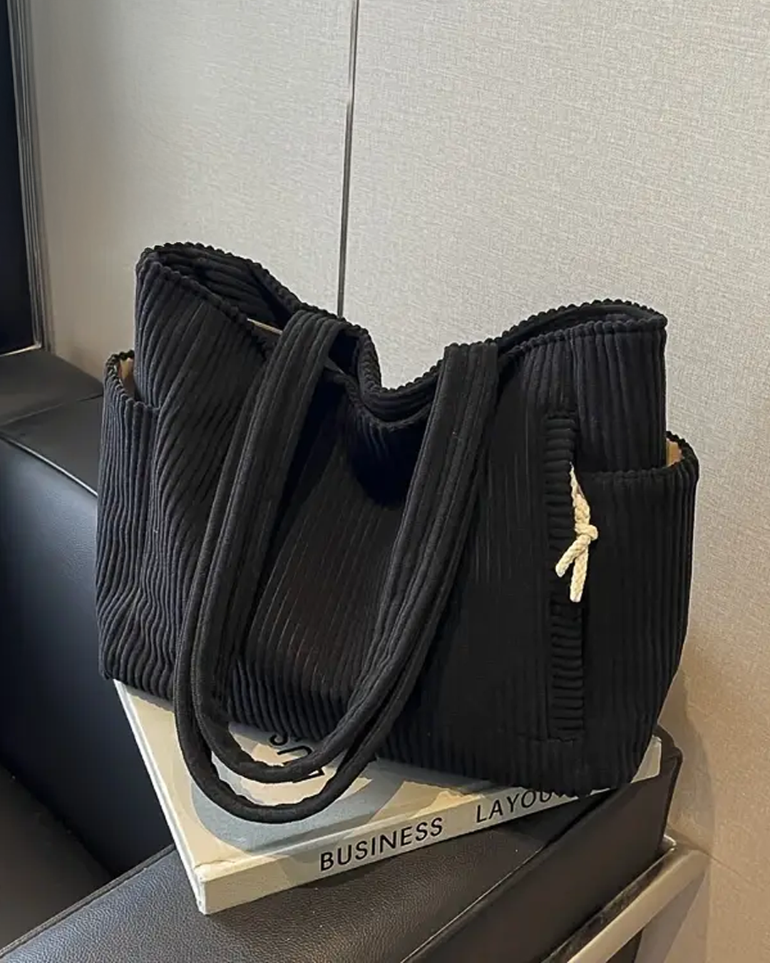 Sue – Corduroy Handbag with Drawstring Detail