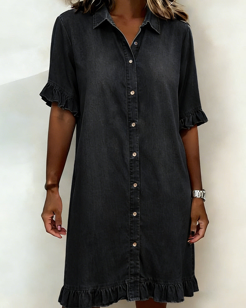 Colinda | Comfortable Denim Dress with Flattering Ruffles