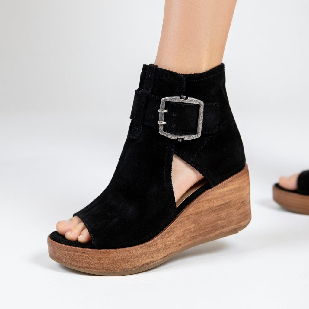 Ophelia | Open-toe Wedge Ankle Boots in Modern Style