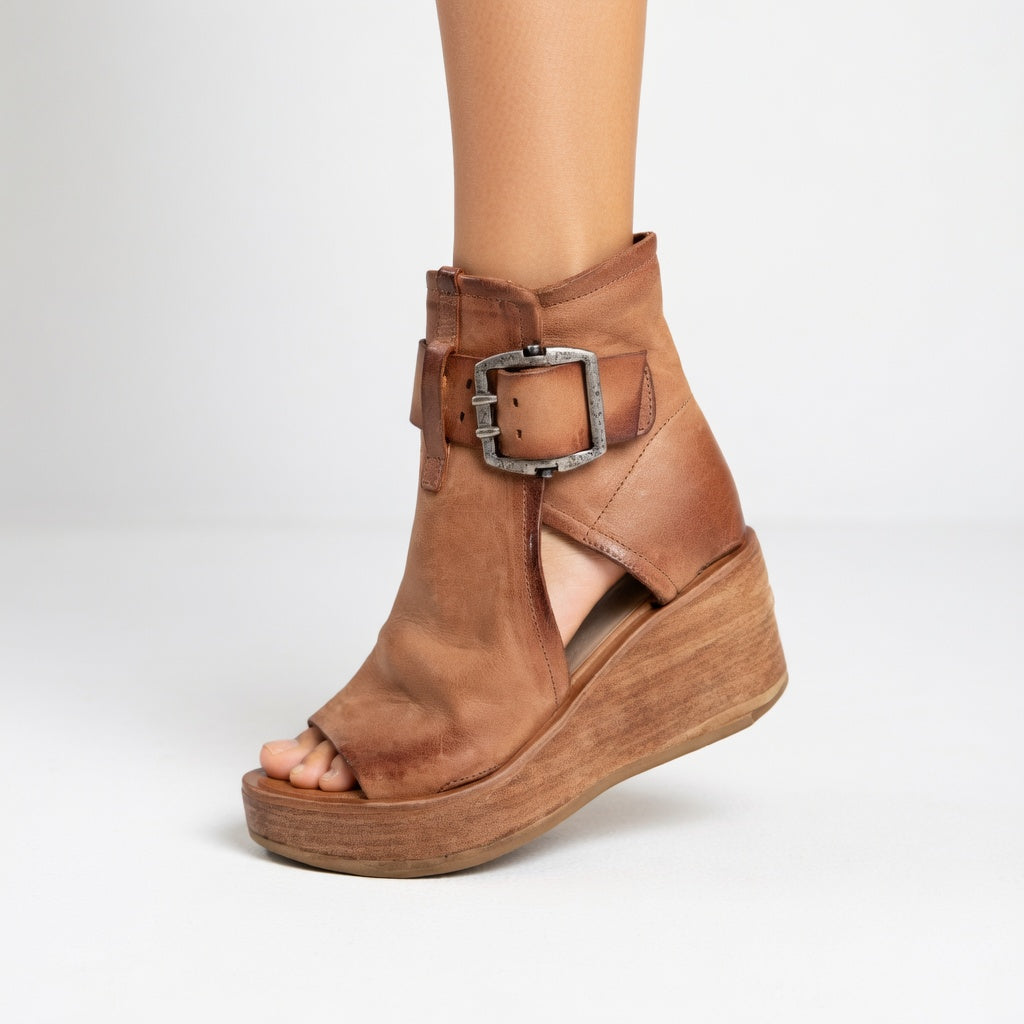 Ophelia | Open-toe Wedge Ankle Boots in Modern Style