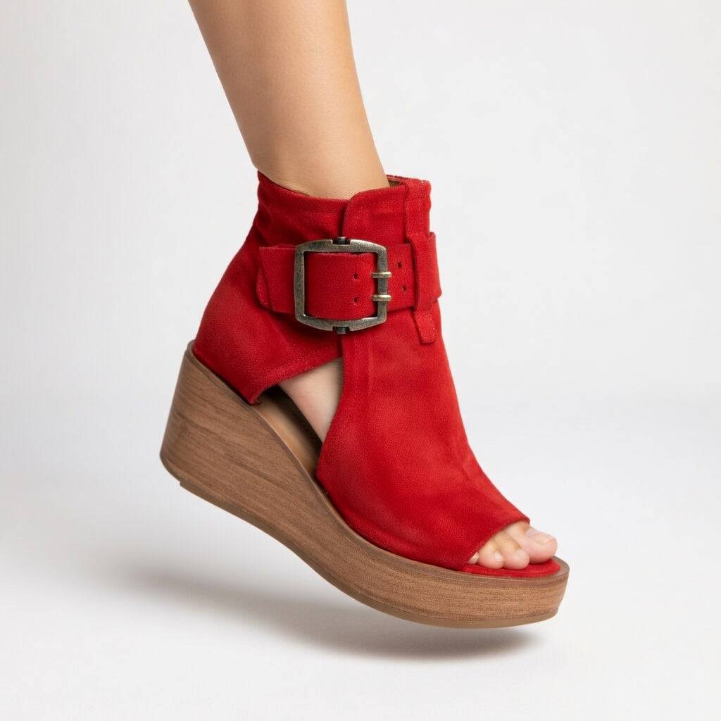 Ophelia | Open-toe Wedge Ankle Boots in Modern Style