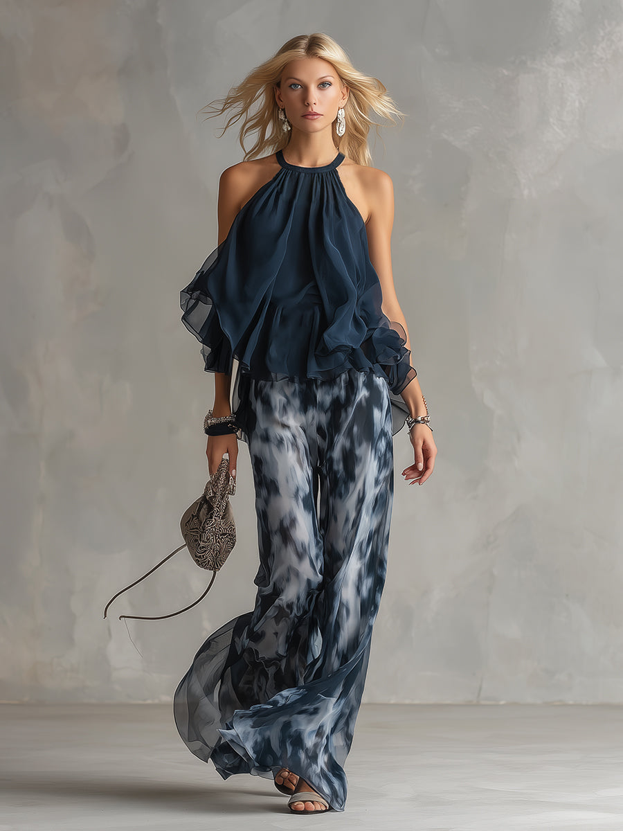 Angela | Elegant and lightweight suit with a fluid top and wide trousers