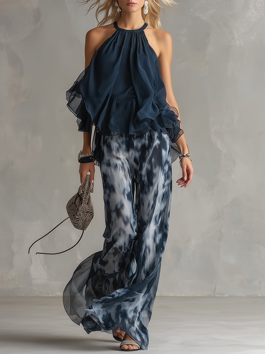 Angela | Elegant and lightweight suit with a fluid top and wide trousers