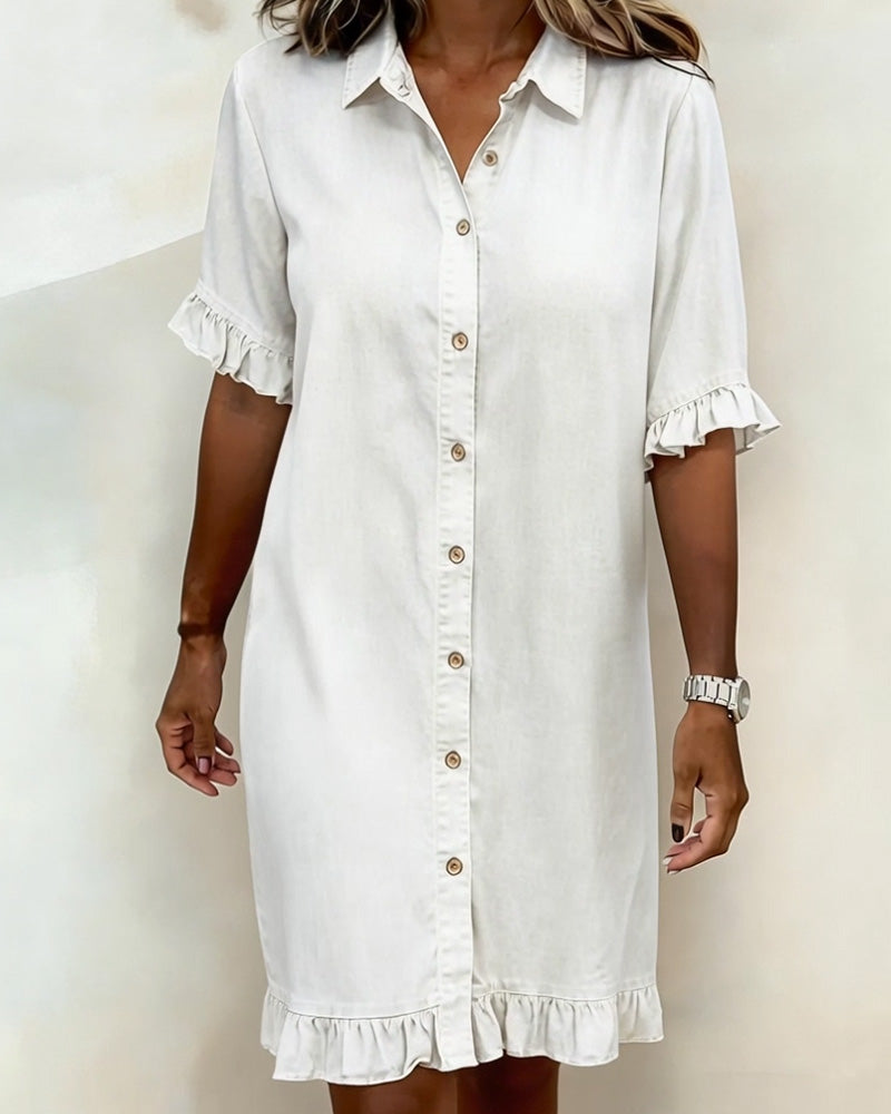 Colinda | Comfortable Denim Dress with Flattering Ruffles
