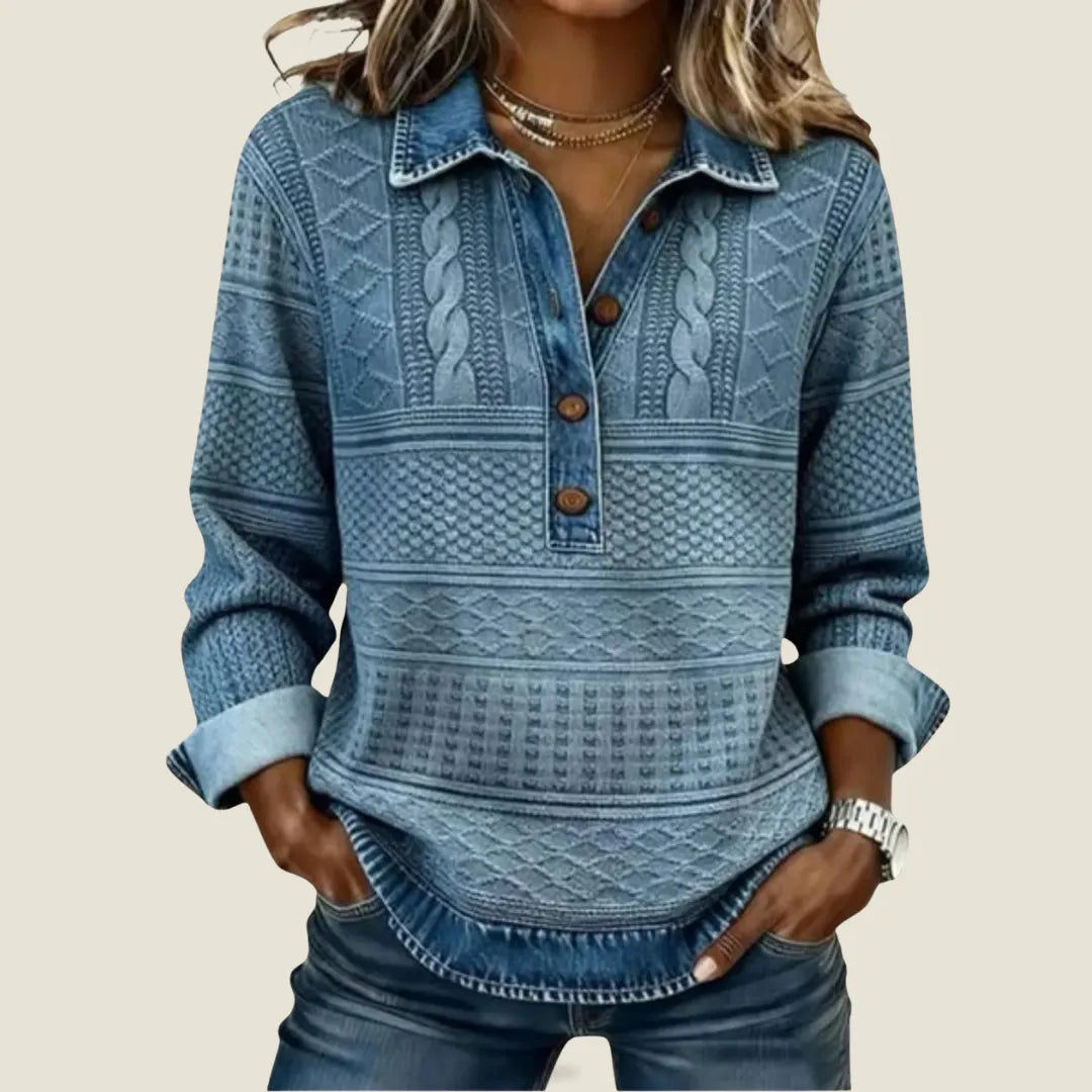Dolores | Trendy Sweatshirt with Half Button and Collar