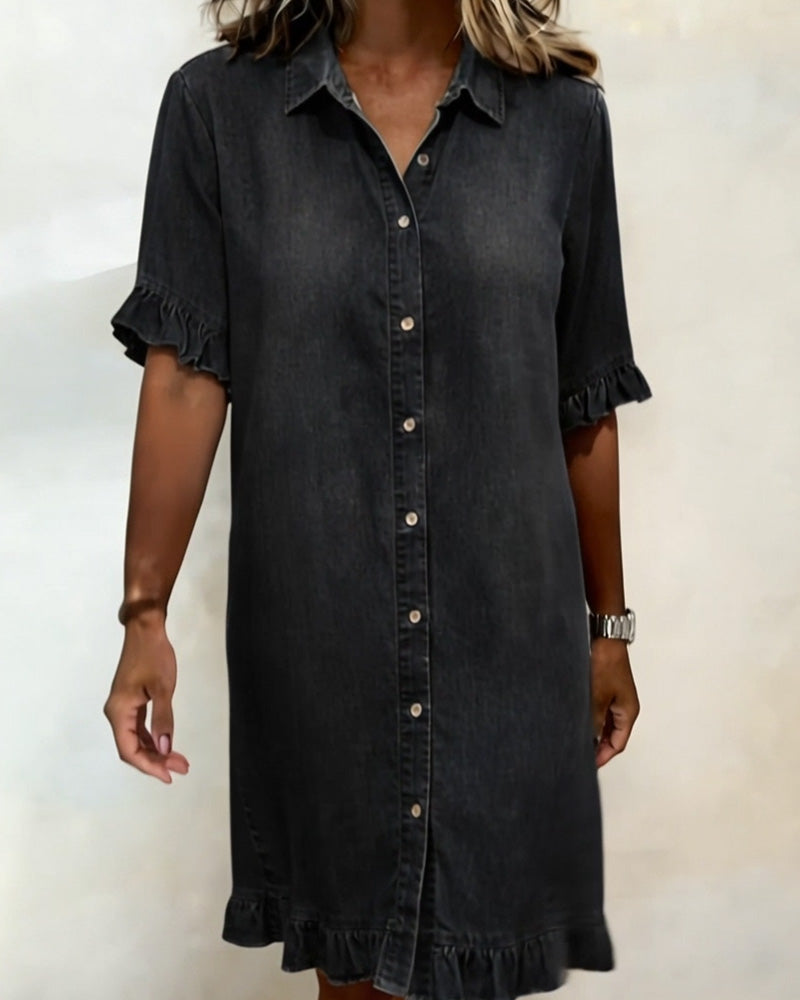 Colinda | Comfortable Denim Dress with Flattering Ruffles