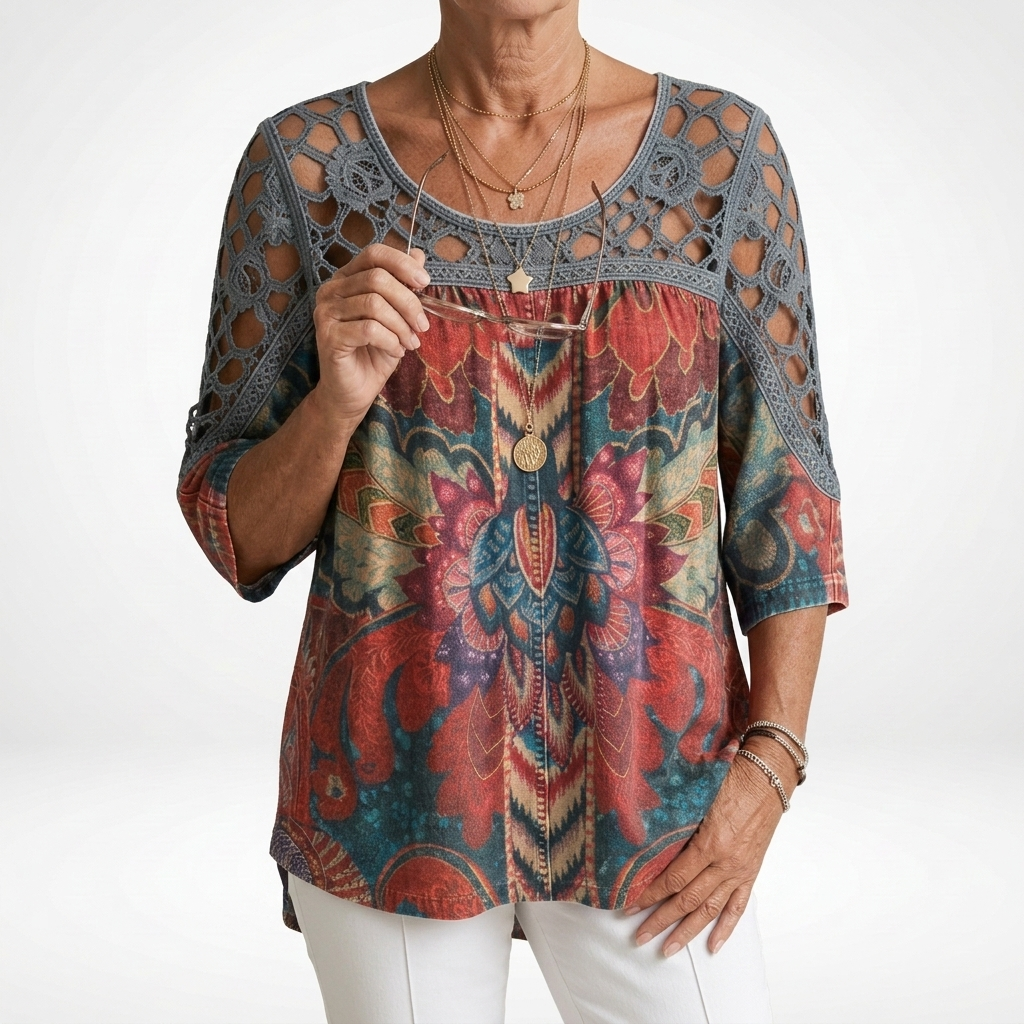 Rebecca — Printed Ethnic Bohemian Blouse with Natural Femininity
