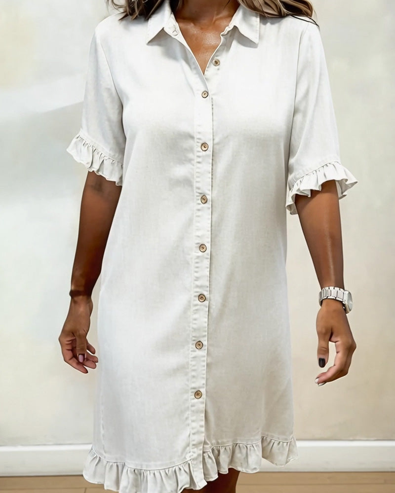 Colinda | Comfortable Denim Dress with Flattering Ruffles