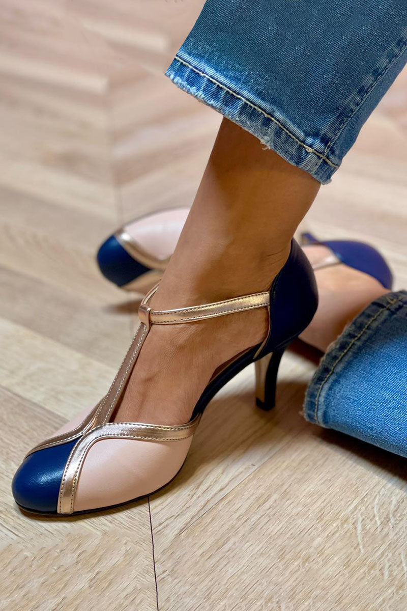 Sofiah | Colourful and Comfortable T-strap Heels with Round Toe