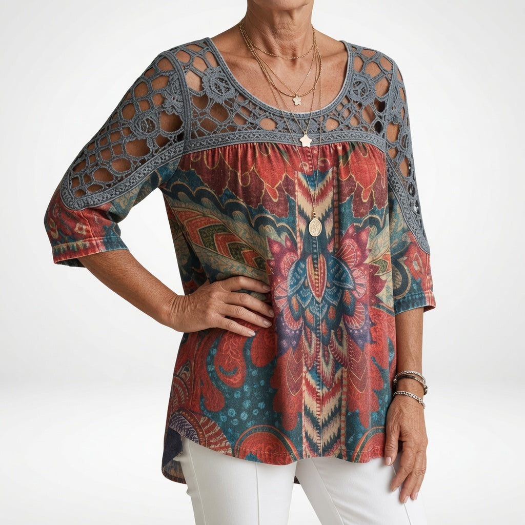 Rebecca — Printed Ethnic Bohemian Blouse with Natural Femininity
