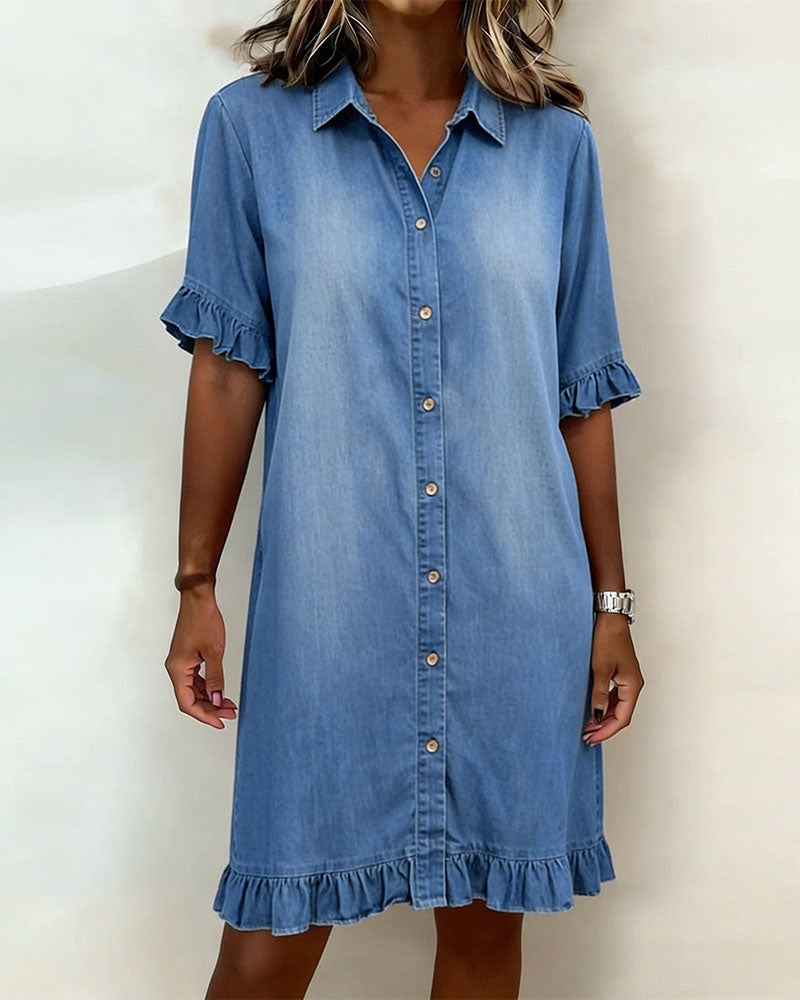 Colinda | Comfortable Denim Dress with Flattering Ruffles