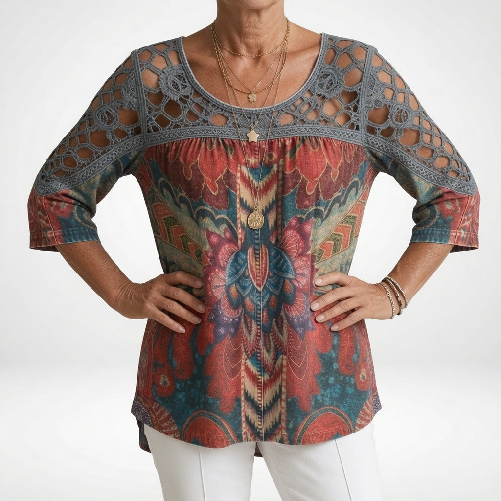 Rebecca — Printed Ethnic Bohemian Blouse with Natural Femininity
