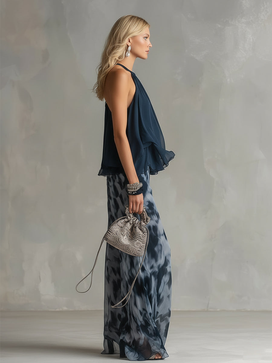 Angela | Elegant and lightweight suit with a fluid top and wide trousers
