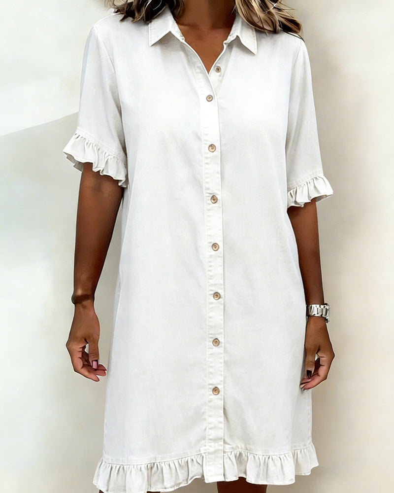 Colinda | Comfortable Denim Dress with Flattering Ruffles