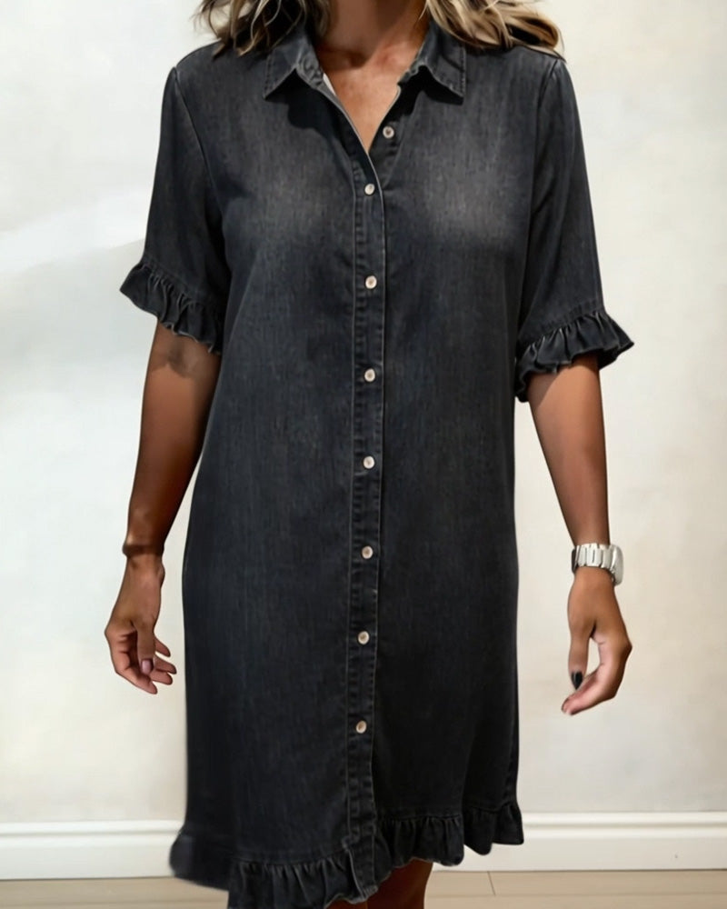 Colinda | Comfortable Denim Dress with Flattering Ruffles