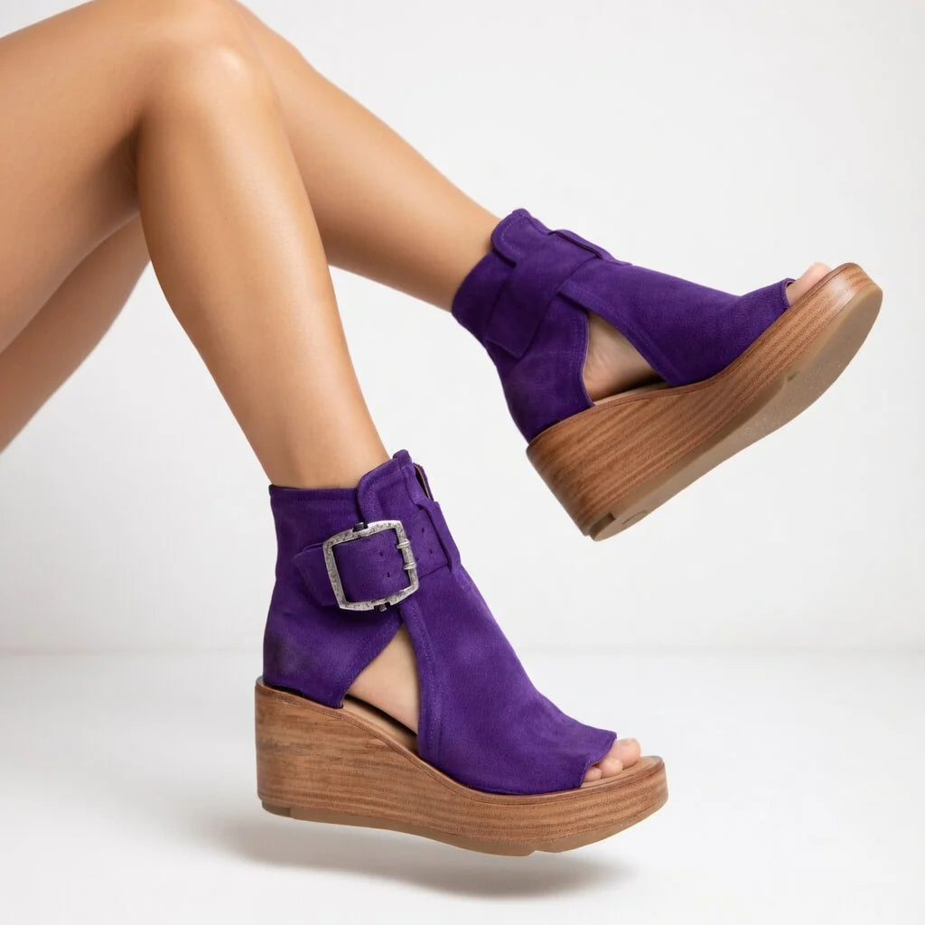 Ophelia | Open-toe Wedge Ankle Boots in Modern Style