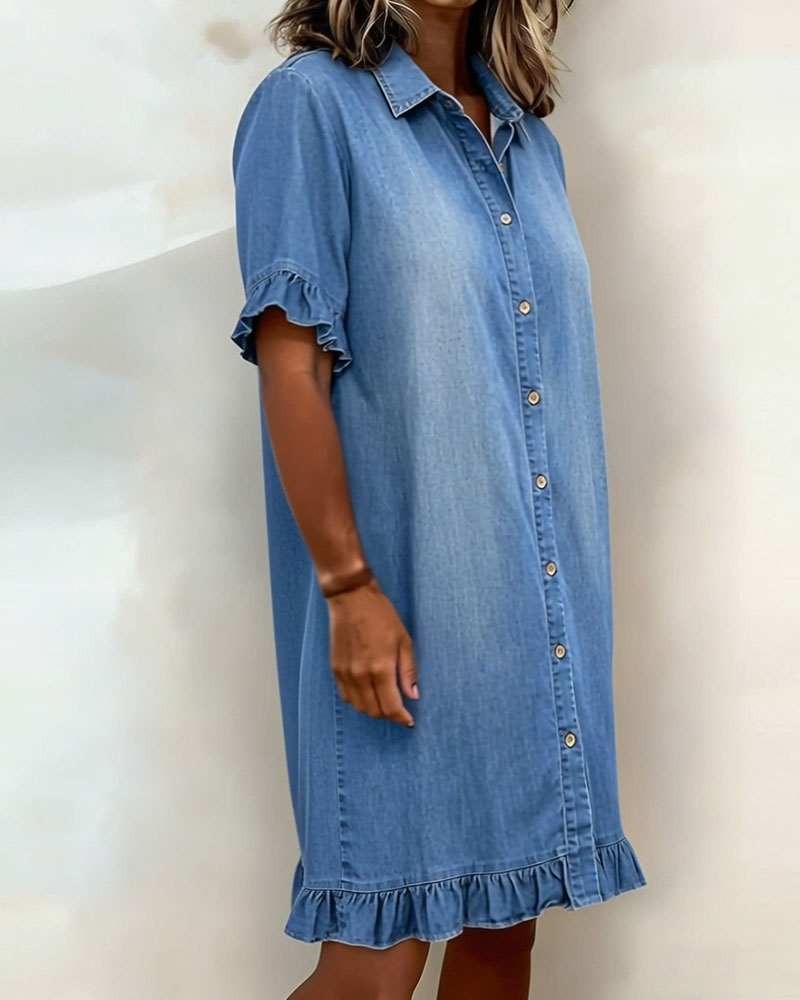 Colinda | Comfortable Denim Dress with Flattering Ruffles