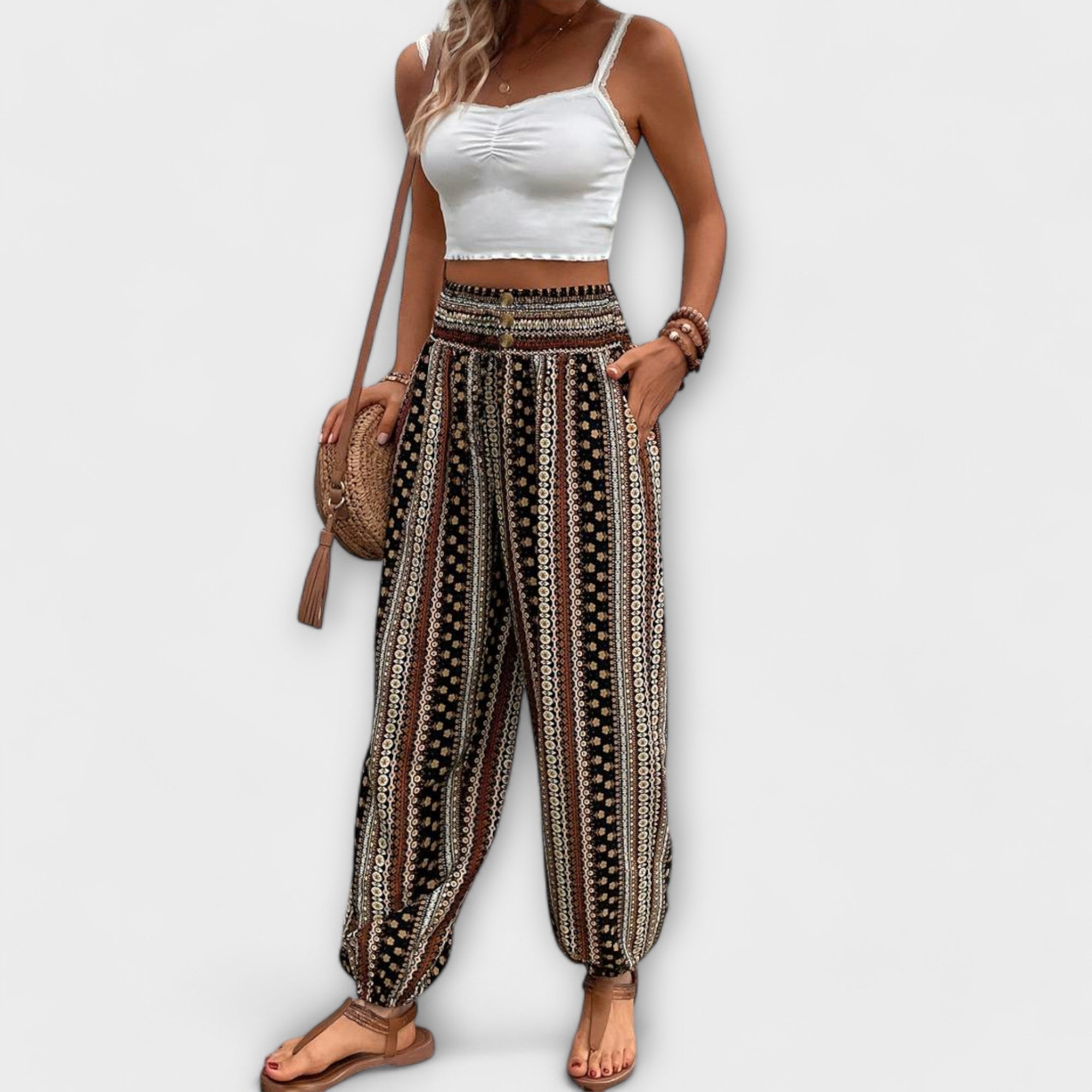 Scarlett - Trousers with Ethnic Graphic Print