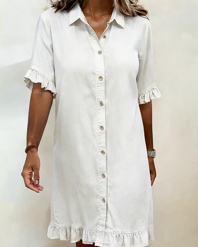 Colinda | Comfortable Denim Dress with Flattering Ruffles