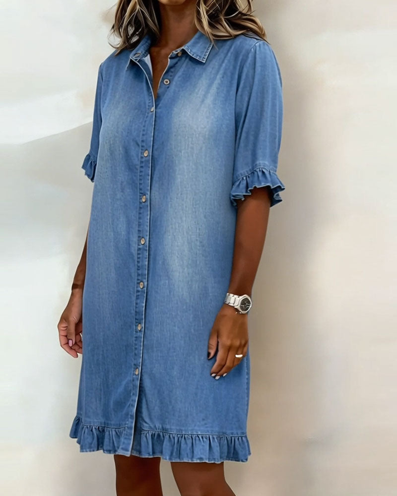 Colinda | Comfortable Denim Dress with Flattering Ruffles