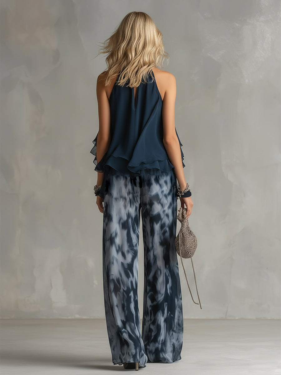 Angela | Elegant and lightweight suit with a fluid top and wide trousers
